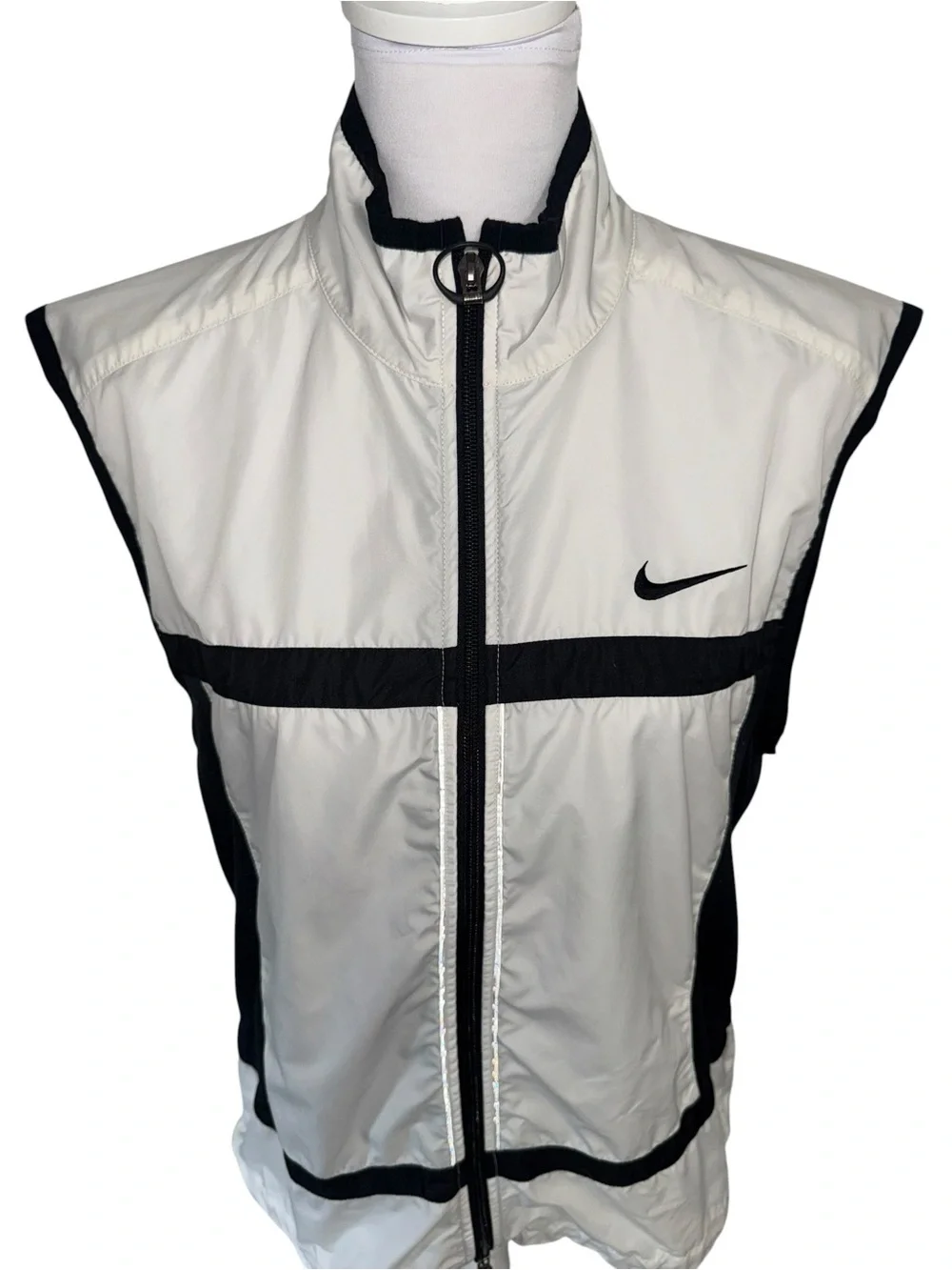 Vintage Nike Windbreaker Vest White Black Full Zip Reflective Size Large Y2K